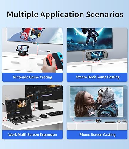 Miniatura 7 de Adaptador de interruptor de TV para Nintendo Switch, estación de acoplamiento para TV, cable USB C a HDMI, USB C a HDMI con alimentación, compatible