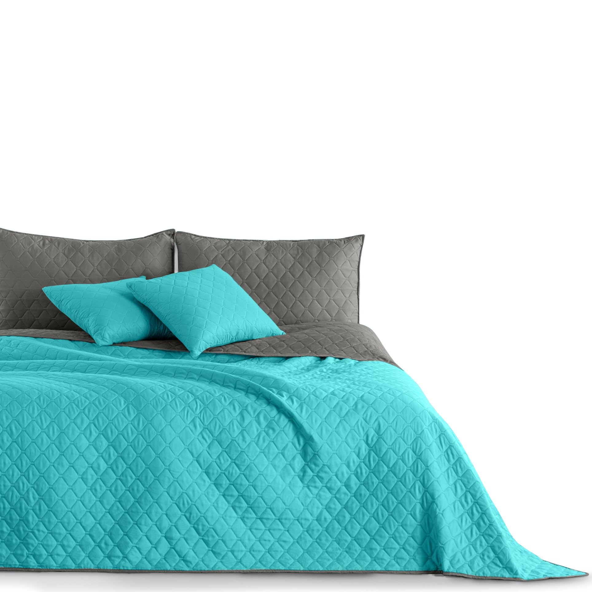 Decoking Turquoise Steel Bedspread Slipcover Cover Reversible 220 X 240 Cm Quilted Ultrasonic Lightweight Microfibre Axel