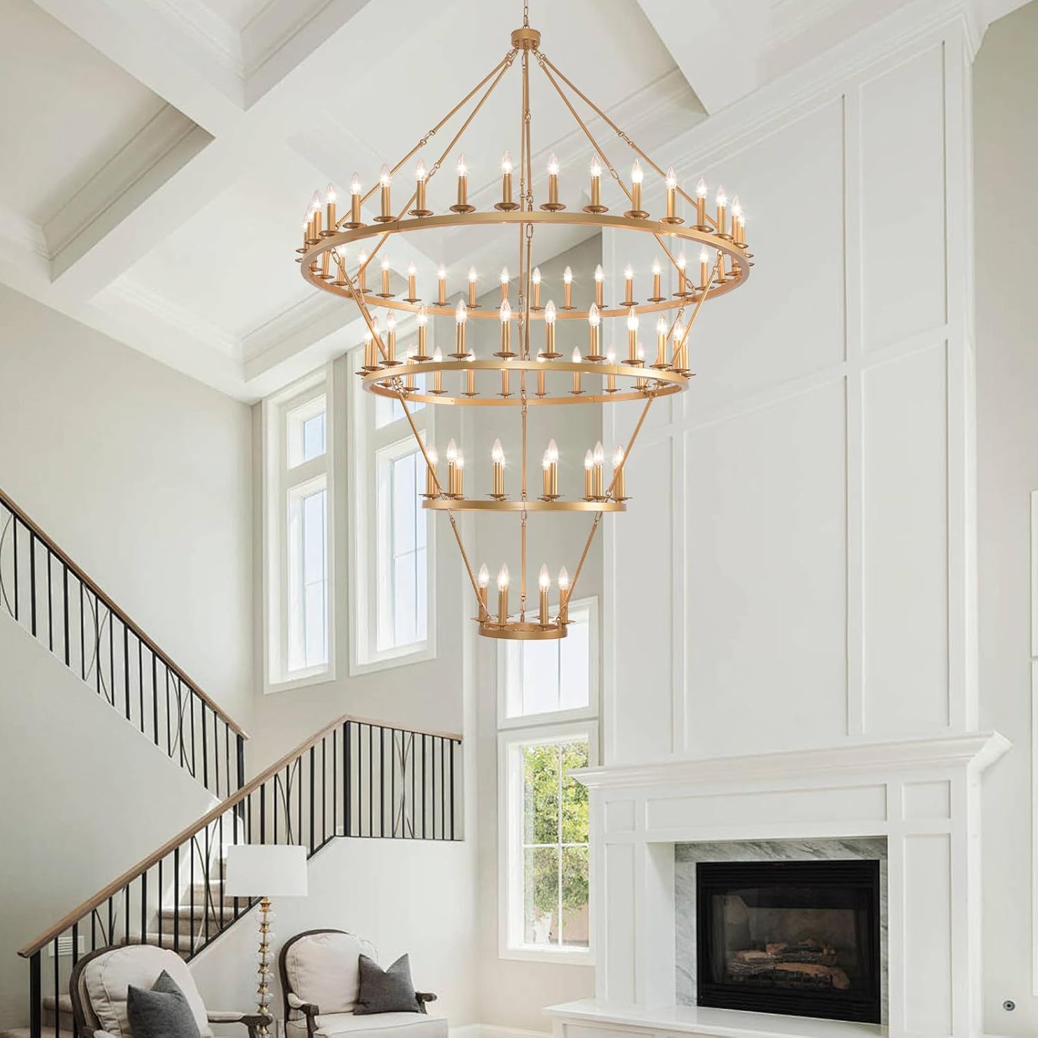 4 Tier Gold Wagon Wheel Chandelier,Extra Large 60-Inch 78-Light Circle Light Fixture,Round Chandeliers for Foyer Entryway Dining Room Living Room High Ceilings