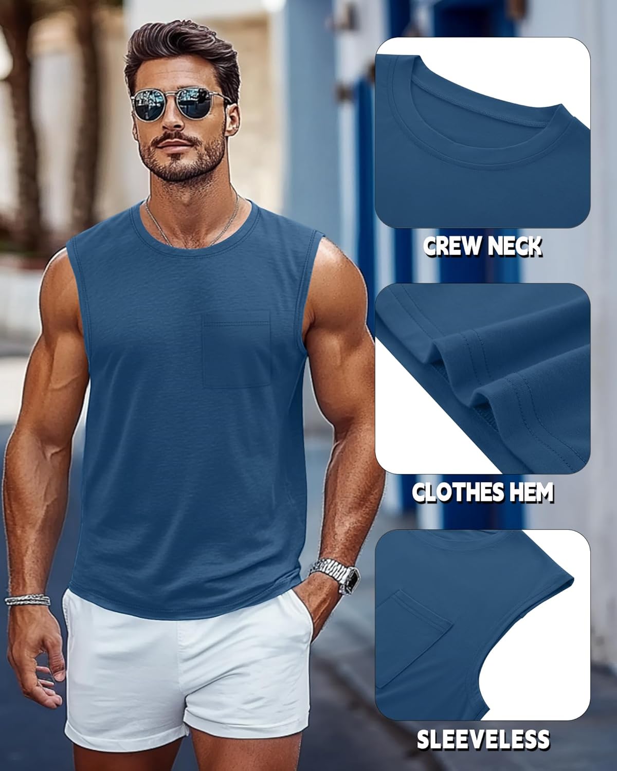 Huukeay 3 Pack Cotton Men's Big and Tall Sleeveless Tank Tops Muscle Shirts Gym Workout Casual Tees with Pocket - Image 7