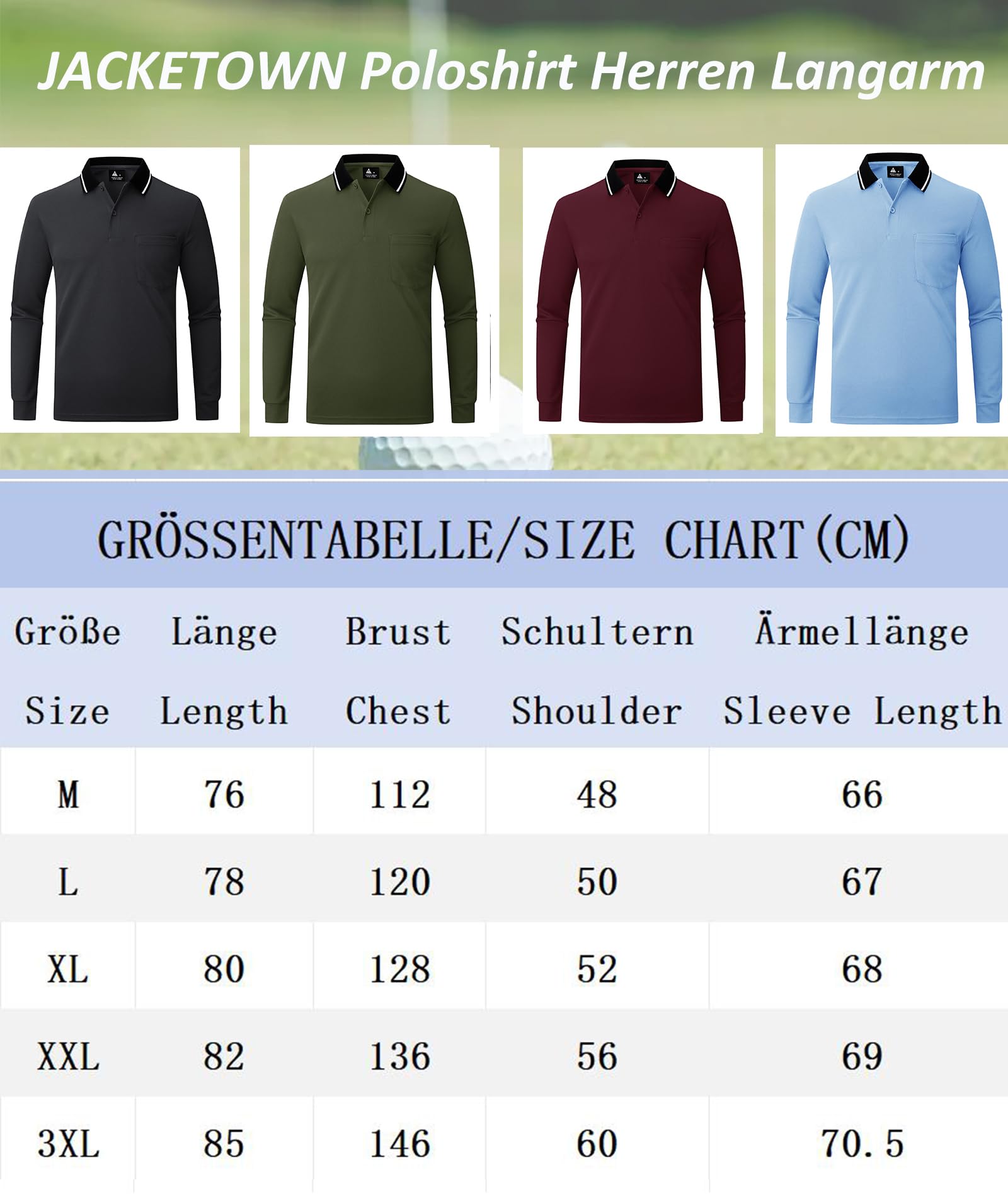 JACKETOWN Polo Uomo Maniche Lunghe Polo da Golf Lavoro Traspirante T Shirt con Taschino Primavera Autunno Camicie per la Pesca Escursionismo