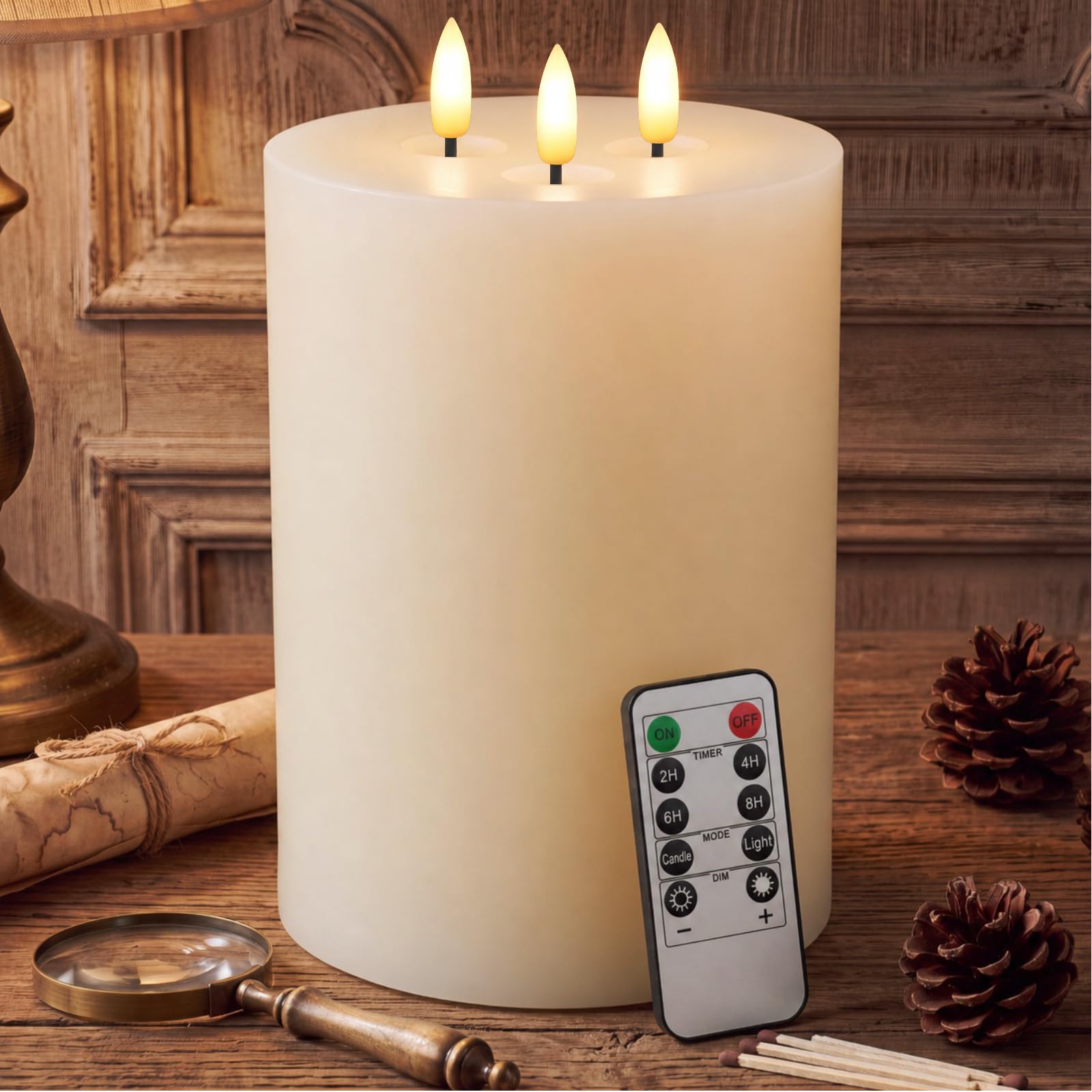 Retisee 1 paquete de velas sin llama extra grandes de color marfil de 6 x 8 pulgadas, clásicas | LED funciona con pilas, 3 mechas, vela parpadeante, decoración de Navidad, boda, fiesta