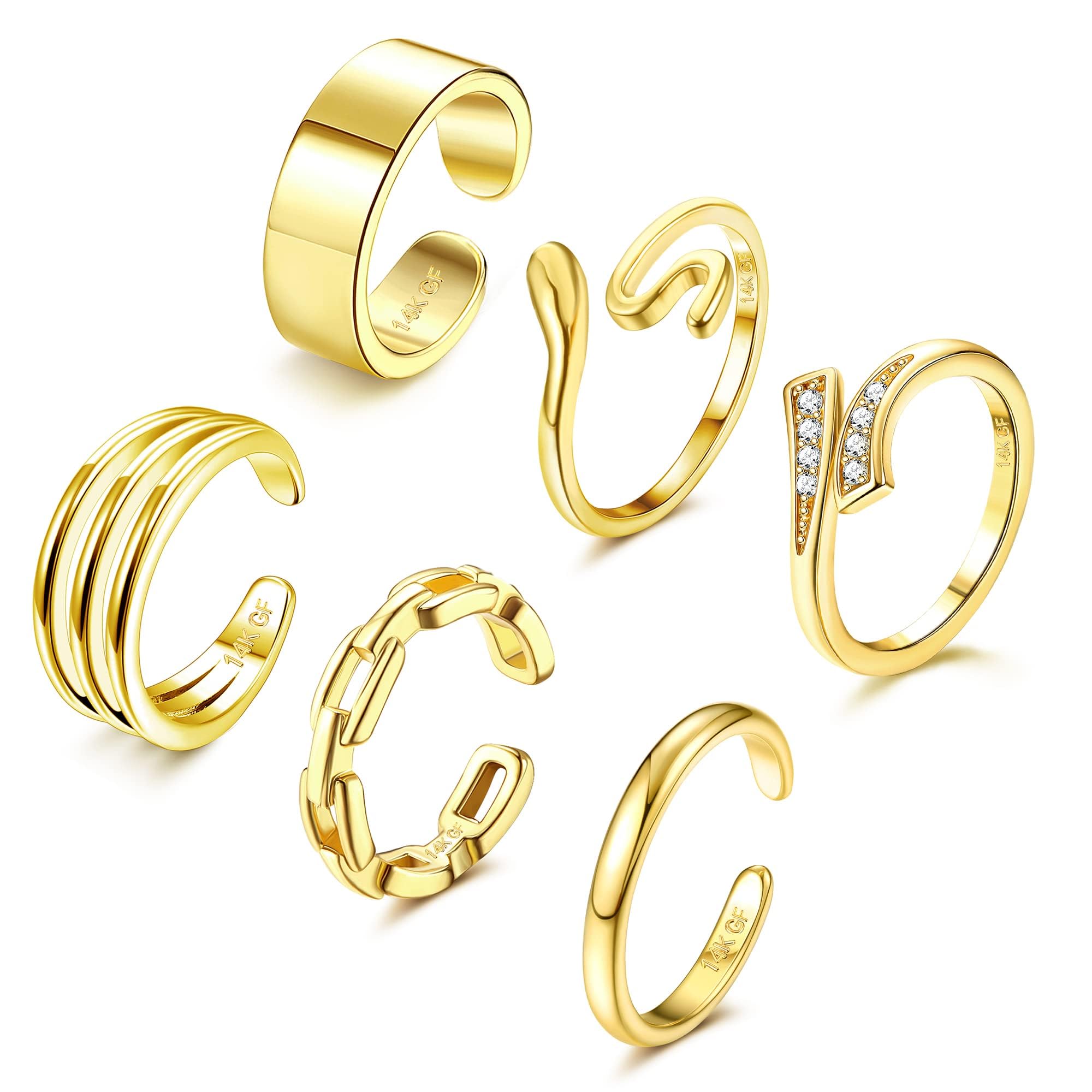 FIOROYAL 14K Gold Filled Teenringen Verstelbare Gouden Teenring voor Dames Meisjes Zirkonia Open Teenringen Zomer Strand Voet Sieraden