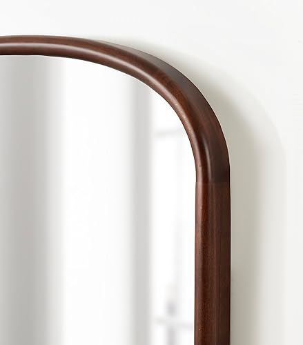 Miniatura 5 de Kate and Laurel Talma - Espejo de pared ovalado arqueado 24 x 36 nogal oscuro espejo de cápsula de transición con marco de madera maciza de álamo y