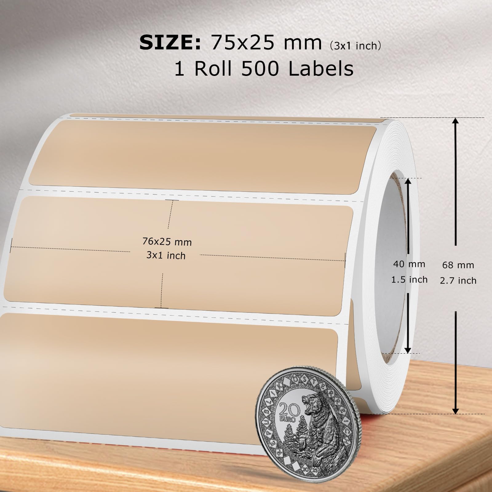 Etichette Termiche Cachi 76 X 25 mm Rotolo Vinile Impermeabile Stampabile Adesivi Termici per Ufficio Designs Codice a Barre Spedizione 500 pezzi.