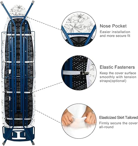 Miniatura 3 de Funda extra ancha para tabla de planchar y almohadilla de repuesto con acolchado grueso resistente a las manchas y a las manchas y borde elástico de