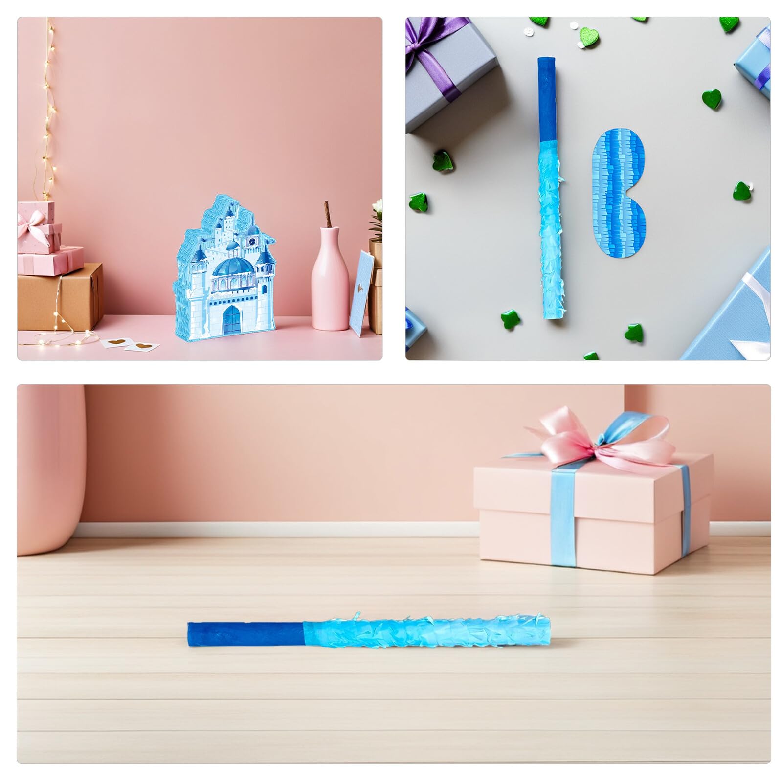Weihnachts Schloss Pinata Blau Hängender Candy Holder mit Stick und Augenbinde Winter Party Pinata für Kindergeburtstag und Festliche Partys Vielseitiges Spielzubehör