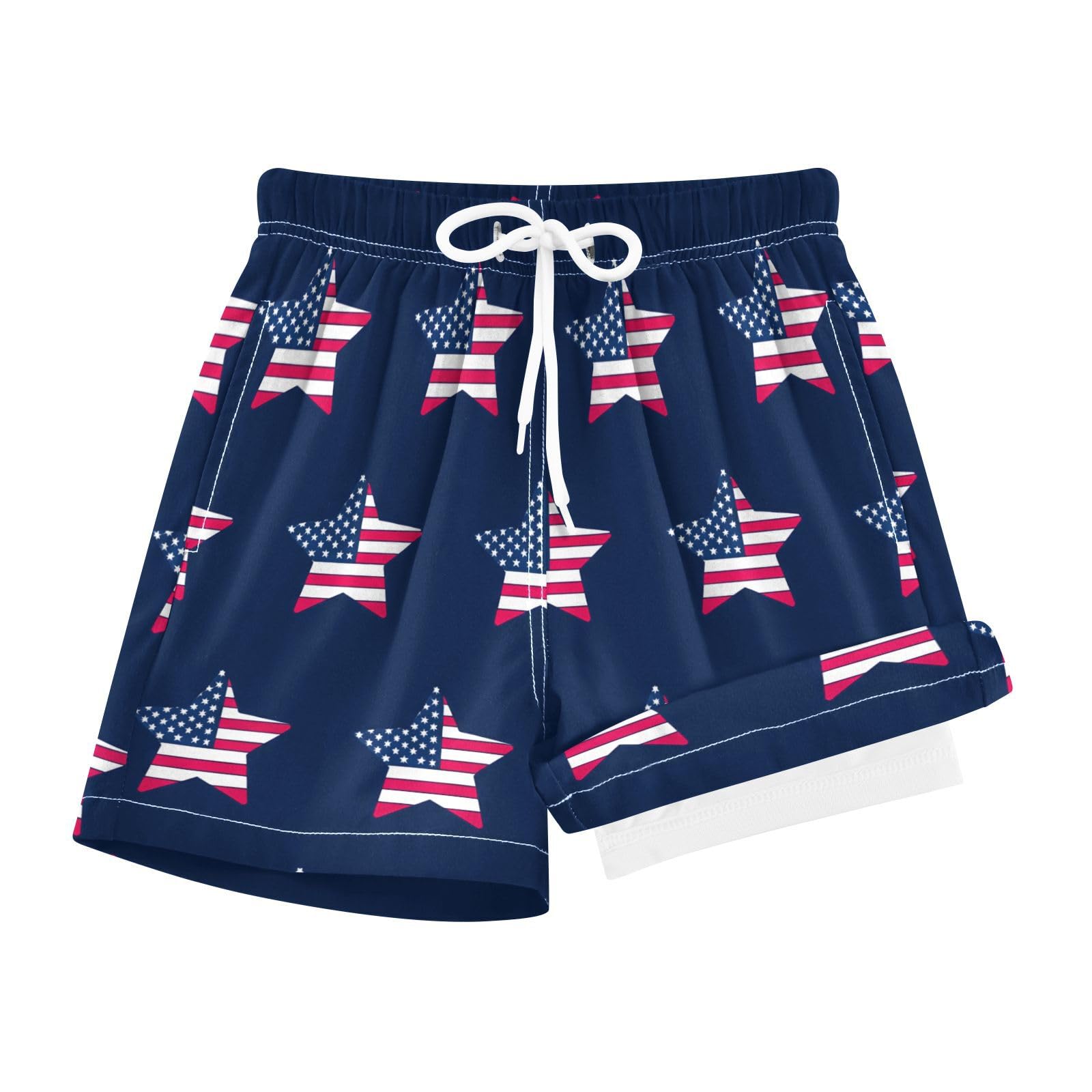YANENDIE Boy Swim Trunks with Compression Liner Independence Day Boys Swim Shorts Quick Dry Beach Shorts