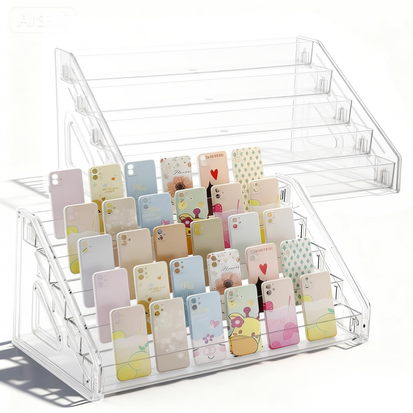 BJHYIZ 2 Pcs Card Display Stand, 5 Tier Greeting Card Rack Stamp Postcard Mail Holder Paints Storage Rack Paint Organizer for Retail Counter Graded Cards