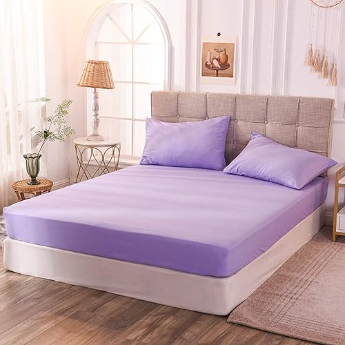 Deep Pocket Mattress,Brushed Fiber Fabric Extra Deep Pocket Fitted Sheet,Bedroom Hotel Homestay Solid Color Non-Slip Mattress