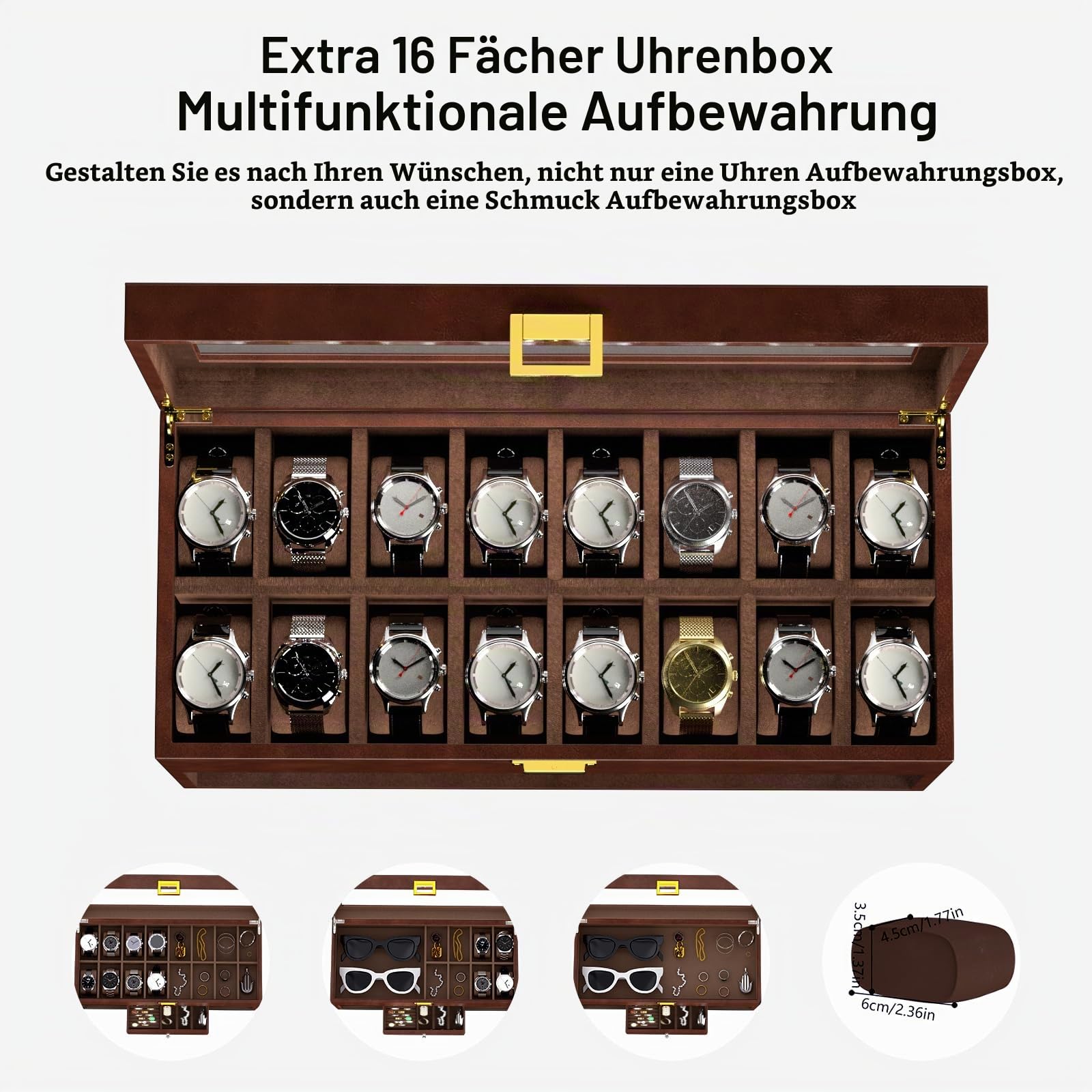 XTELARY Doppel-Uhrenbeweger, Uhrenbeweger für 2 Automatikuhren mit 16-Fach-Uhrenvitrine, Schubladenbox, 4 Rotationsmodi, verstellbarem Uhrenkissen und blauem LED-Licht für Uhrenliebhaber