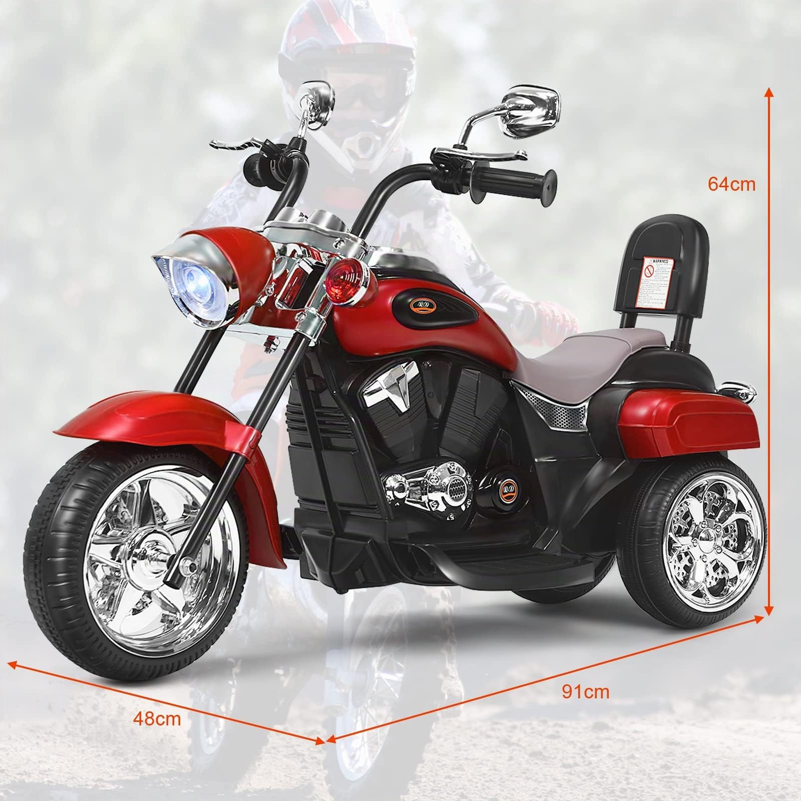 DREAMADE Moto Électrique pour Enfants 3+ Ans Charge Max. 30KG 6V 3km/h avec 3 Roues, Phare et Klaxon, Véhicule Tricycle Rechargeable (Rouge)