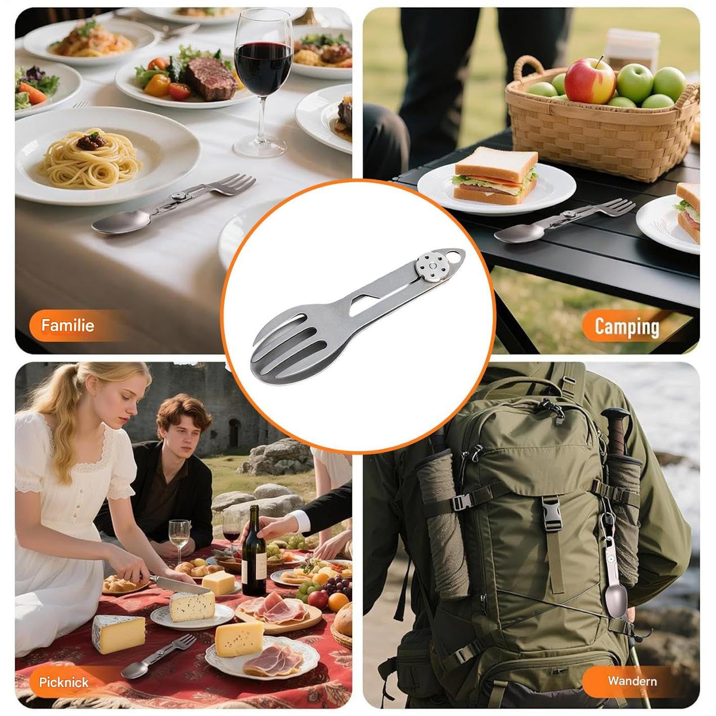 Spork Rotante In Titanio Posate Multifunzione Portatili Leggere Da Outdoor | Cucchiaio E Forchetta Pieghevoli 2 In 1 Per Sopravvivenza Stoviglie Da Campeggio Per Viaggi All'Aperto, Barbecue E Picn