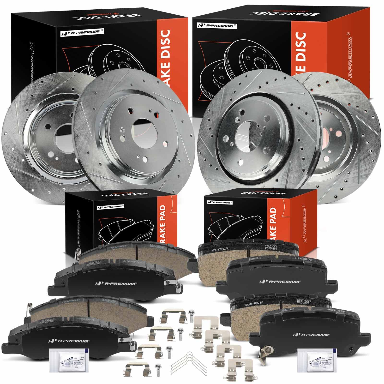 A-Premium Front and Rear Drilled and Slotted Disc Brake Rotors + Ceramic Pads Kit Compatible with Select Subaru Models - Forester 2019 2020 2021, 12-PC Set