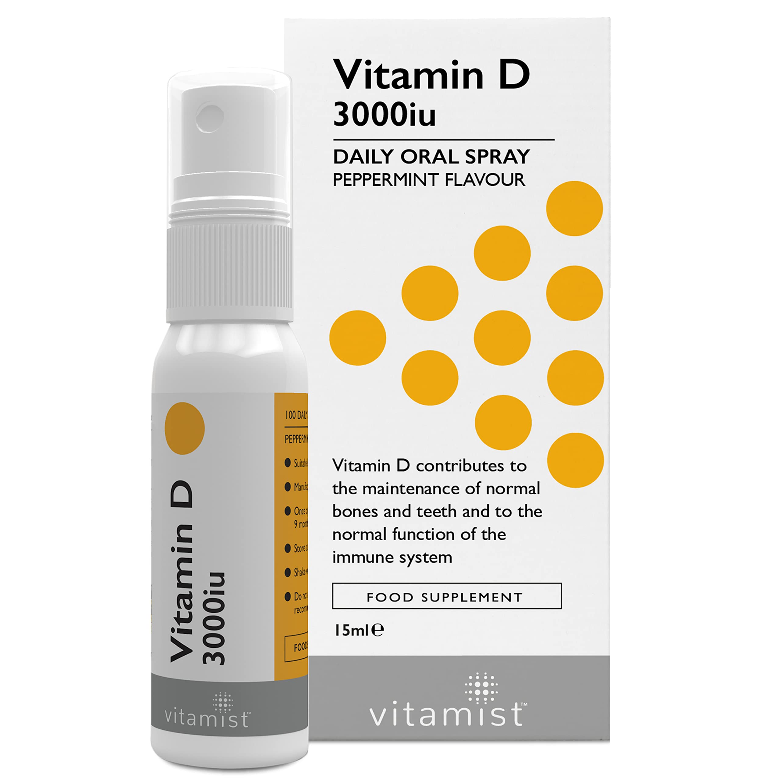 Vitamin D 3000 IU - Maximum Strength - 100 Sprays Peppermint - High Strength VIT D3 Support Bones, Teeth, Immunity - Manufactured for Vitamist in The UK