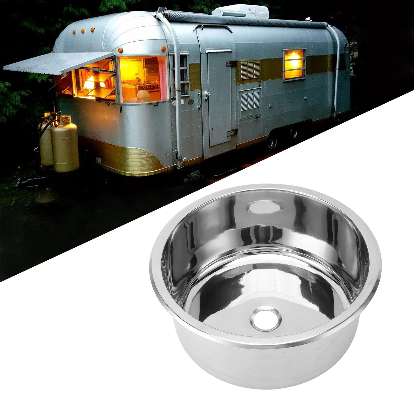 12 Zoll Poliertes Edelstahl Einer Schüssel Rund Küchenstangen Waschbecken mit 40 Mm Abflussloch, Ideal für Boot, Karawane und Wohnmobil