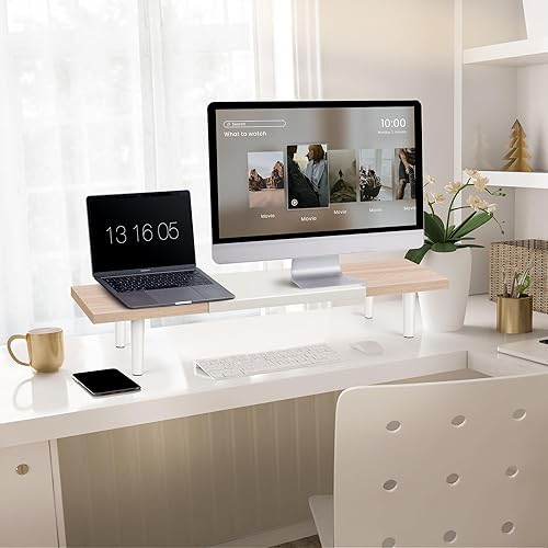 Miniatura 2 de Soporte de doble monitor para escritorio, longitud ajustable de 32 a 40 pulgadas, elevador de monitor de computadora de escritorio grande para 2