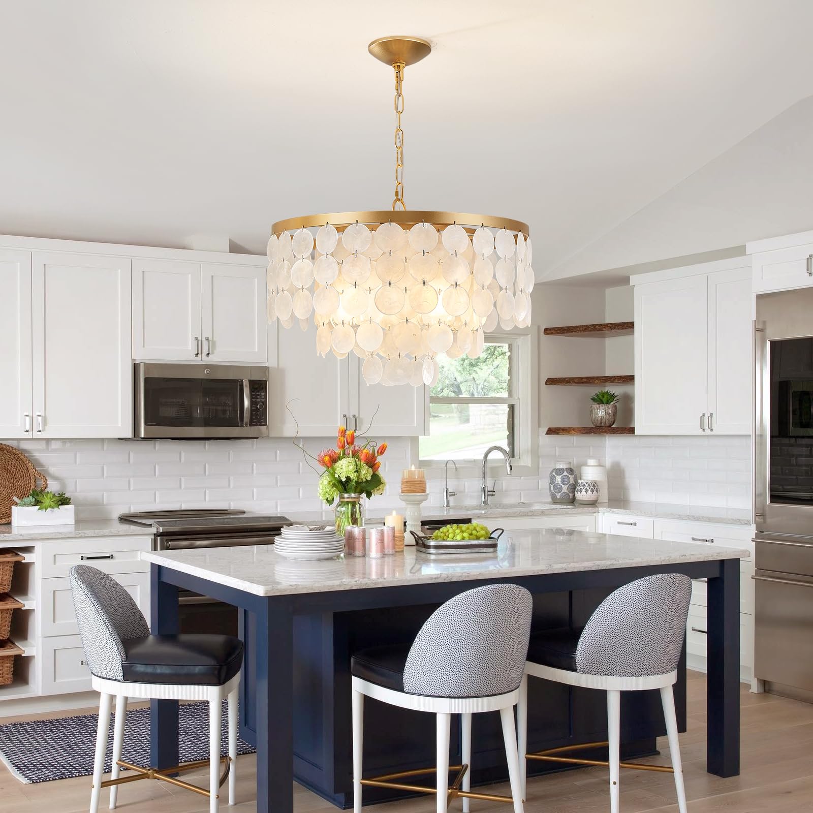 Best Shell Chandelier Picks for 2026 1 HLMRCHEN Shell Chandelier, White and Gold Chandelier Light Fixture with 4 Lights — product photo