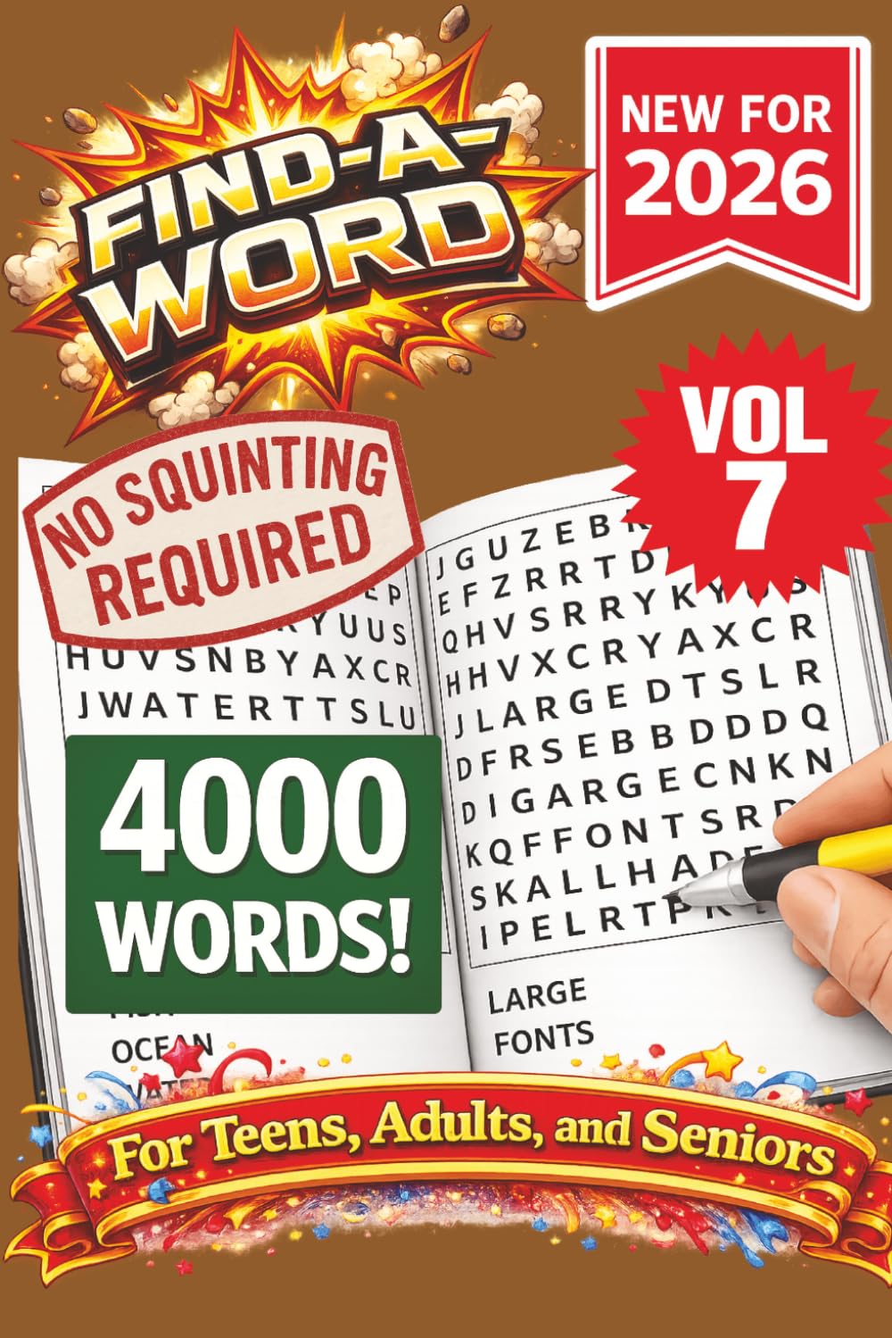 FIND-A-WORD Search Puzzle Book- New for 2026! 4000 Words-NO SQUINTING REQUIRED! VOL 7: Puzzles to keep you entertained for hours. Great for vacation, ... 6x9 Format (FIND-A-WORD 15 Volume Series)