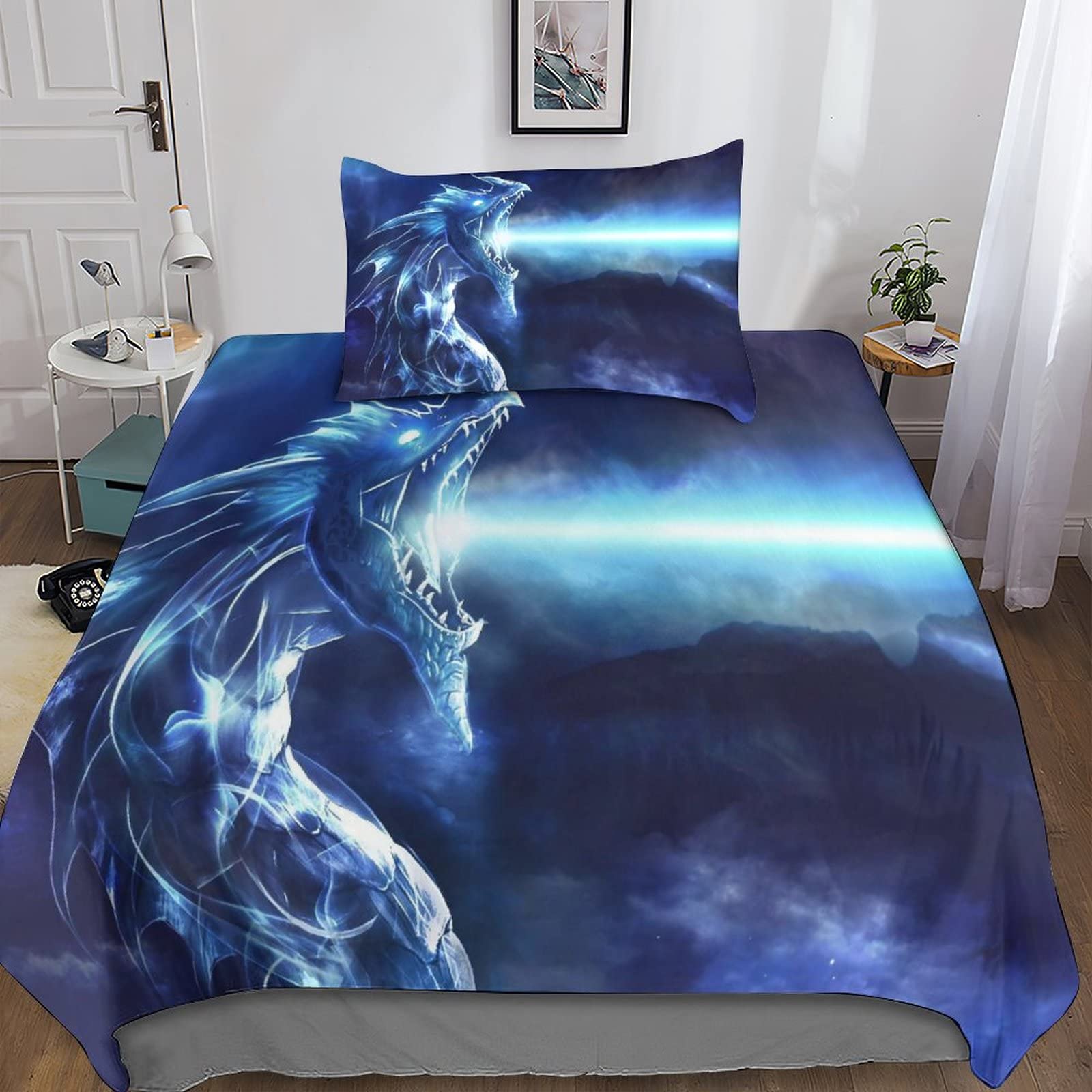 Parure de lit dragon galaxie 3D avec fermeture éclair pour lit 1 personne