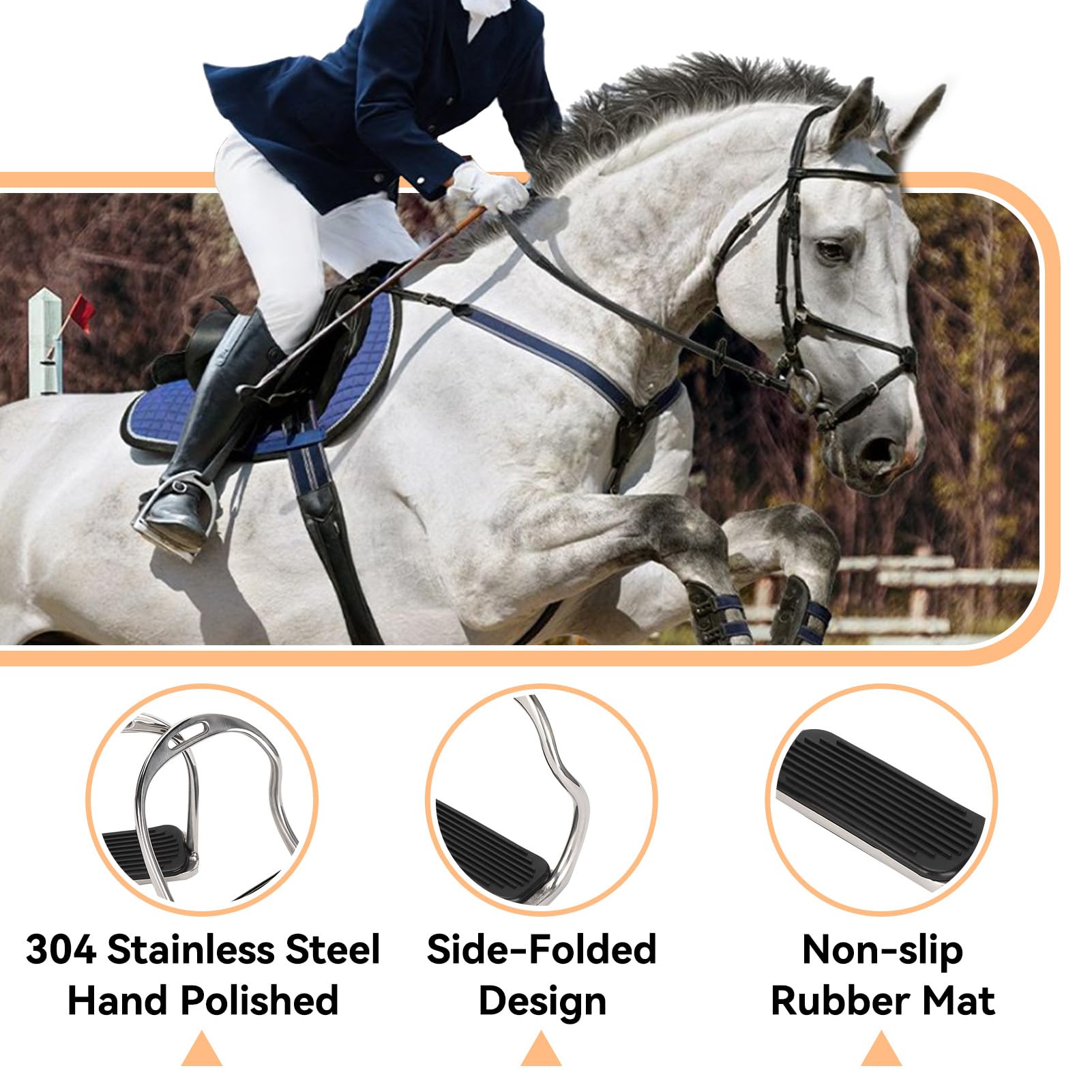Étriers d'équitation, Protection d'équitation Anglaise en Acier Inoxydable, étriers de Cheval de Selle, soulagement de la Douleur au Genou et à la Cheville avec Coussinet en