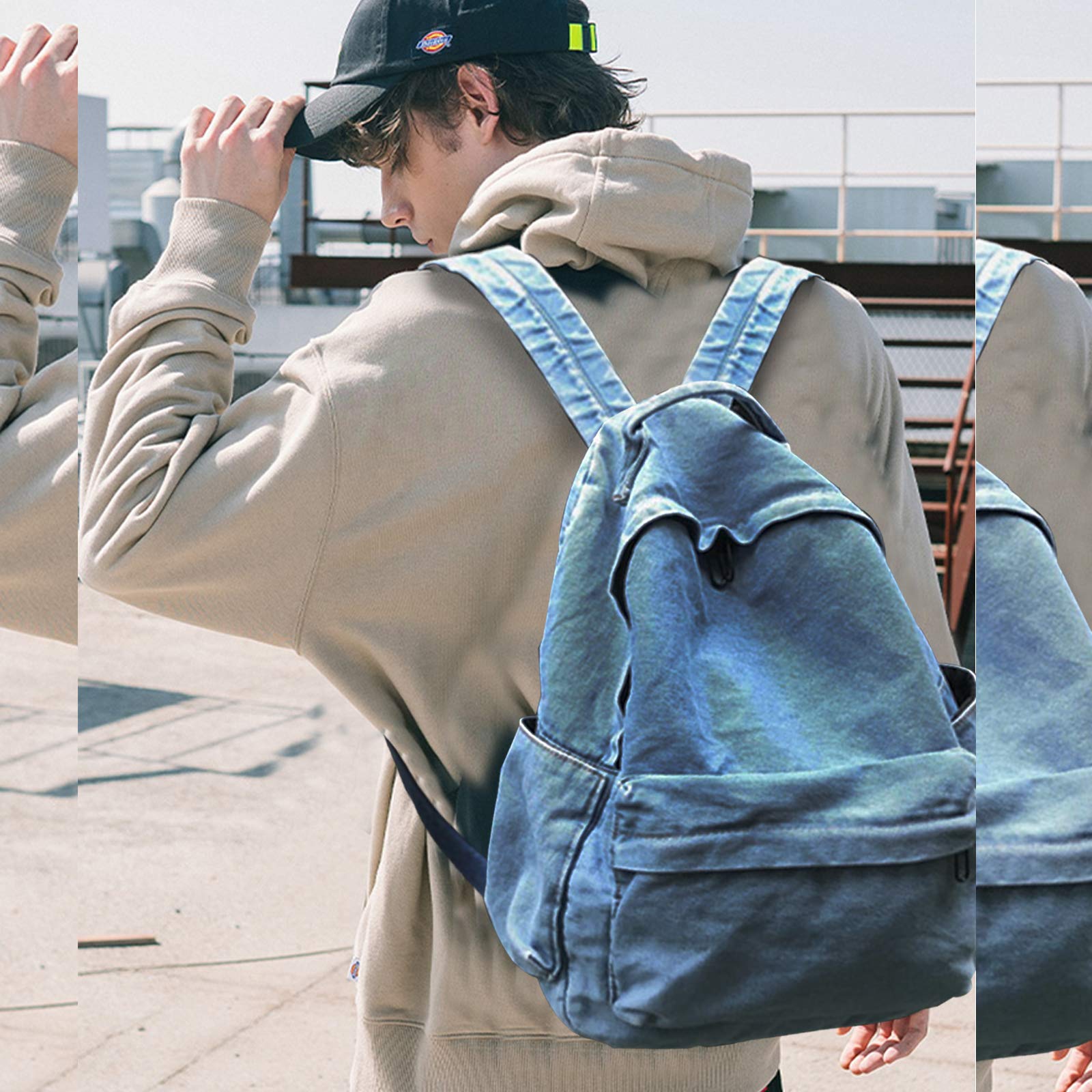FANDARE Vintage Zaino Unisex Zainetto Adolescente Moda Cartelle Ragazzi Ragazze Borsa da Scuola Daypack Universita All'aperto Campeggio Viaggio Zaini Durevole Tela Azzurro