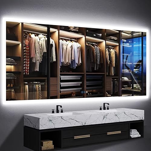 Espejo LED retroiluminado de 32 x 72 pulgadas para baño, montado en la pared, espejo de tocador grande iluminado de 72 pulgadas con luces,