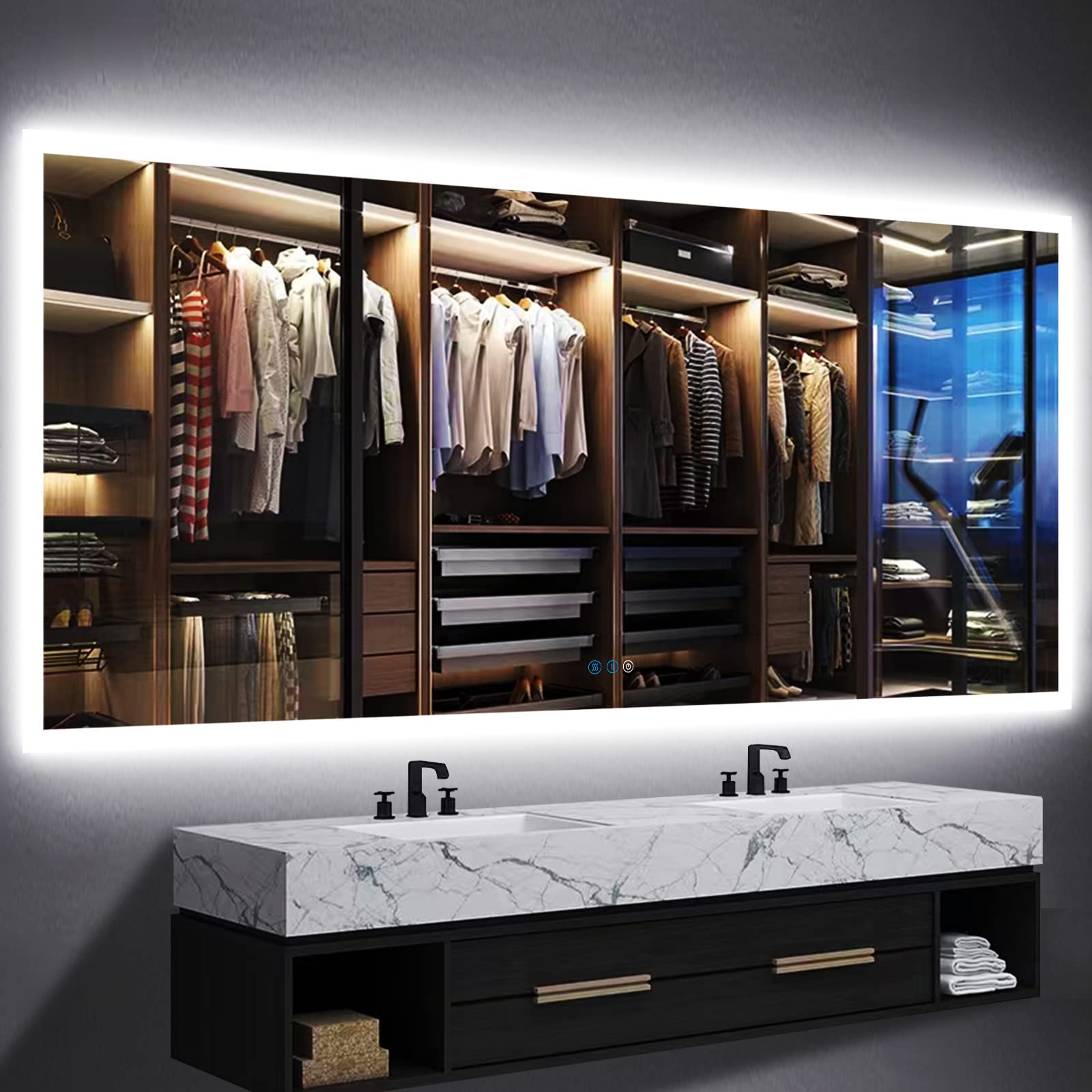 DIDIDADA 32 x 72 Inch Backlit Bathroom LED Mirror for Bathroom Wall Mounted 72 Inch Large Lighted Vanity Mirror with Lights 3 Color Dimmable Backlits