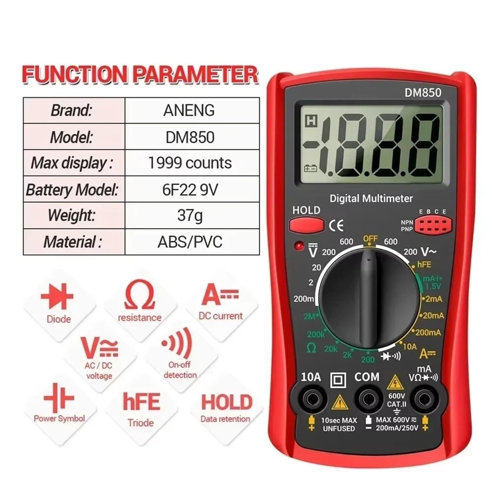Digitalmultimeter 1999. Zählt AC/DC-Stromspannung