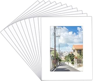 Prudiut 15 Pack 8x10 White Picture Mats, Frame Mattes for 5x7 Pictures Photo Frame Mat Core Bevel Cut Mat Board Show Kit for Photos, Prints, Artworks
