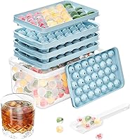 Optish 3-Pack Round Ice Cube Trays with Lid & Bin - 99 Easy-Release 0.8" Ice Balls, Stackable Freezer Ice Maker for Cocktails & Drinks, Blue