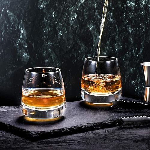 Miniatura 6 de TOOWELL Juego de 4 vasos de whisky a la antigua, vasos de cóctel para licor de bourbon escocés y bebidas de cóctel, base pesada, vasos de rocas de 9