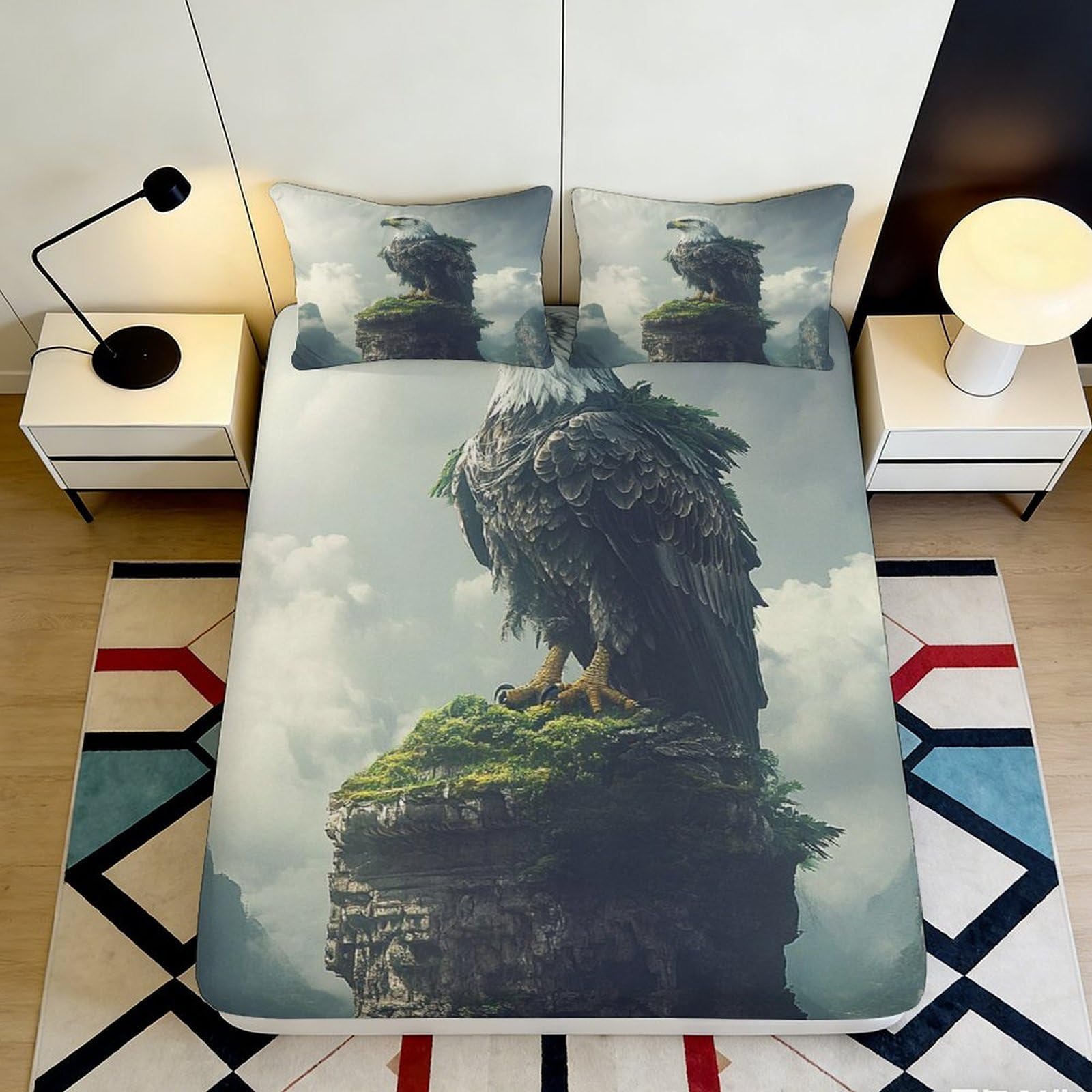 3D Printed Eagle Mountain Fitted Sheet Microfiber Soft Anti-Slip Bed Cover for Bedroom Dorm Mattress Decor 90x200x25cm