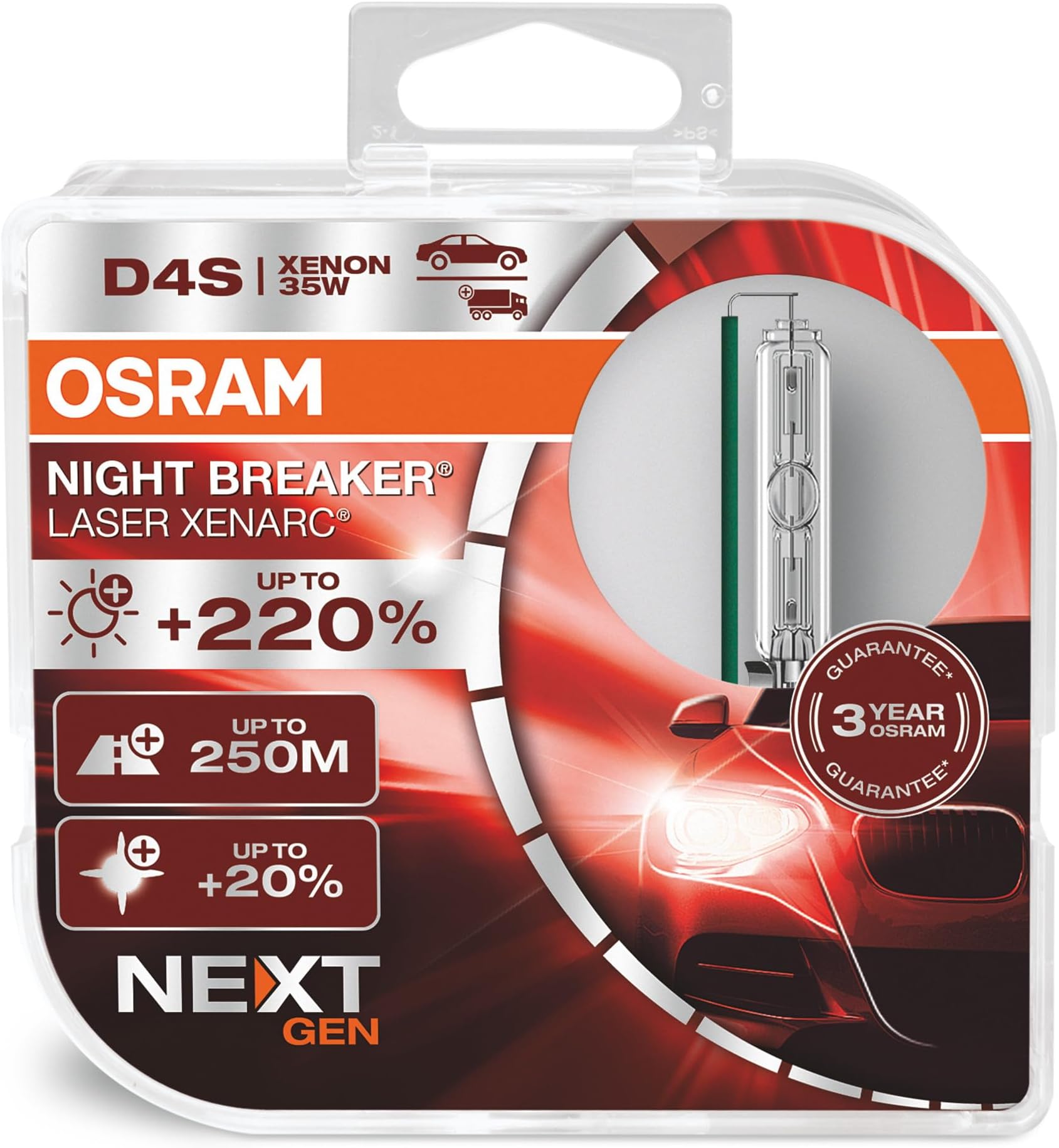 XENARC NIGHT BREAKER LASER D4S, Next Generation, 220% more brightness, HID xenon bulb, 66440XNN-HCB, Duo Box (2 lamps), white