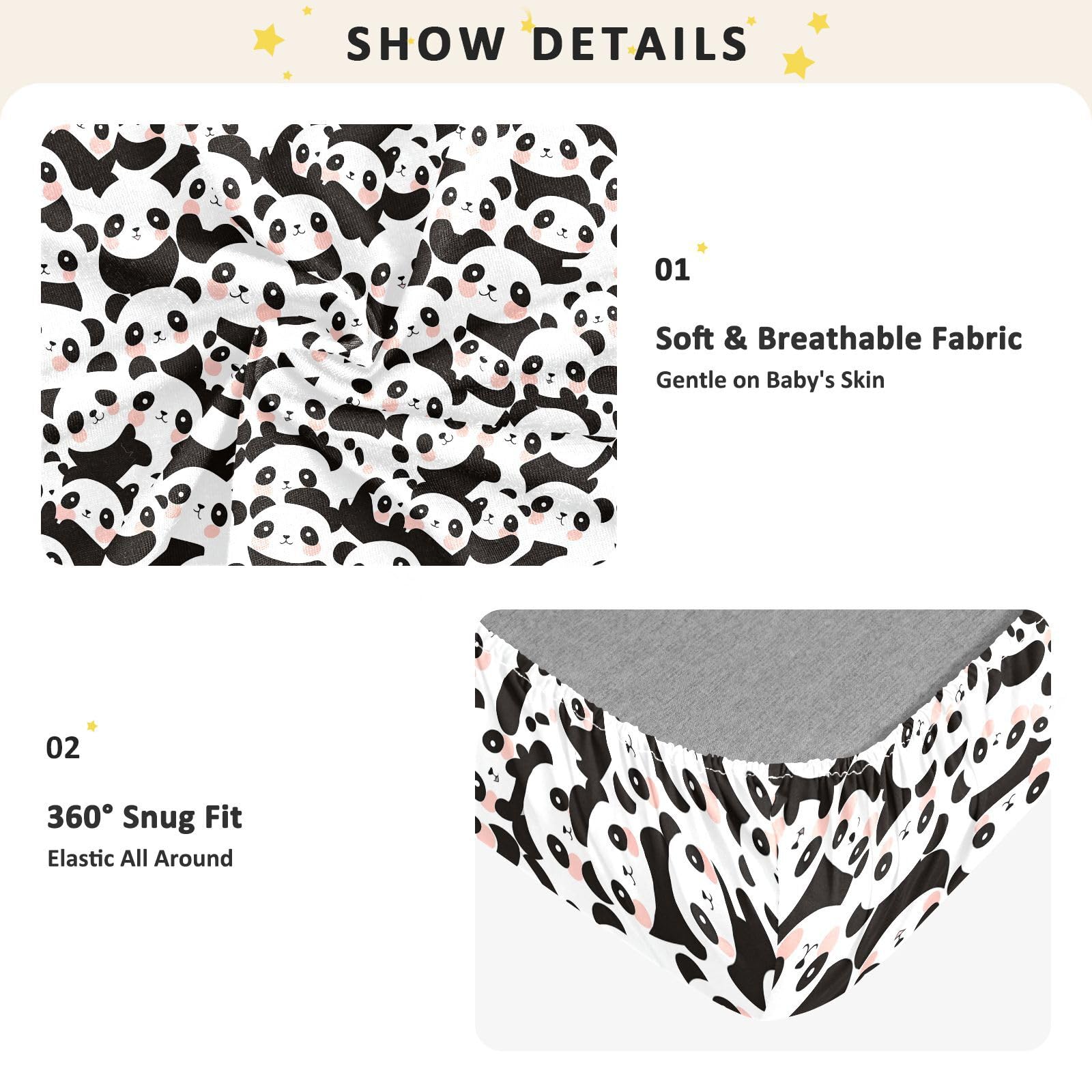 Sábanas de cuna de algodón para bebés y niñas, diseño de pandas de dibujos animados, suave, elástica, para decoración de guardería, 1 paquete de sabanas para cuna