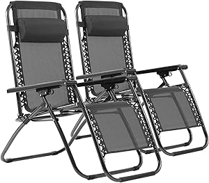 Silla Gravedad Cero Tumbona Plegable Silla reclinable Ajustable Juego de 2uds con reposacabezas para jardín Patio terraza Playa Verano (Negro)