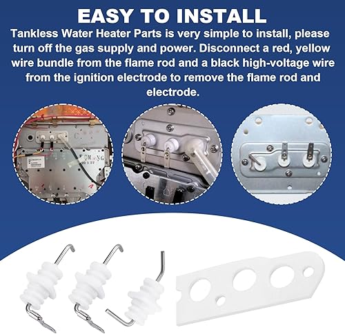 Miniatura 5 de Aillsa Kit de electrodos de varilla de llama piezas de repuesto para calentador de agua 104000192-K se adapta a Rinnai R75 y R94 piezas de