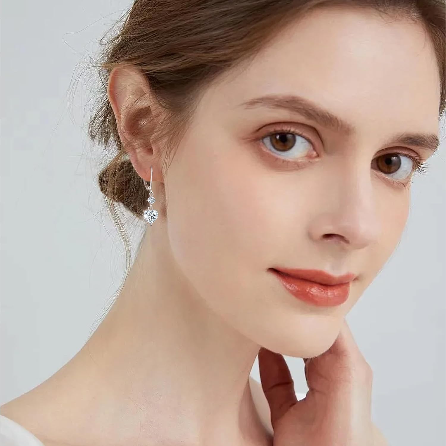 925 Sterling Silver Heart Dangle Earrings for Women, Silver Dangling Drop Halo Hearts Shaped Earring Dangly Cubic Zirconia Leverback Earring Valentine Trendy Earrings - Image 4
