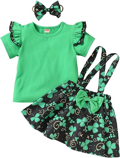 Amazon.com: Conjunto de ropa para bebés y niñas pequeñas 2022 con volantes,  manga larga, correa de trébol, falda, diadema para el cabello : Ropa,  Zapatos y Joyería