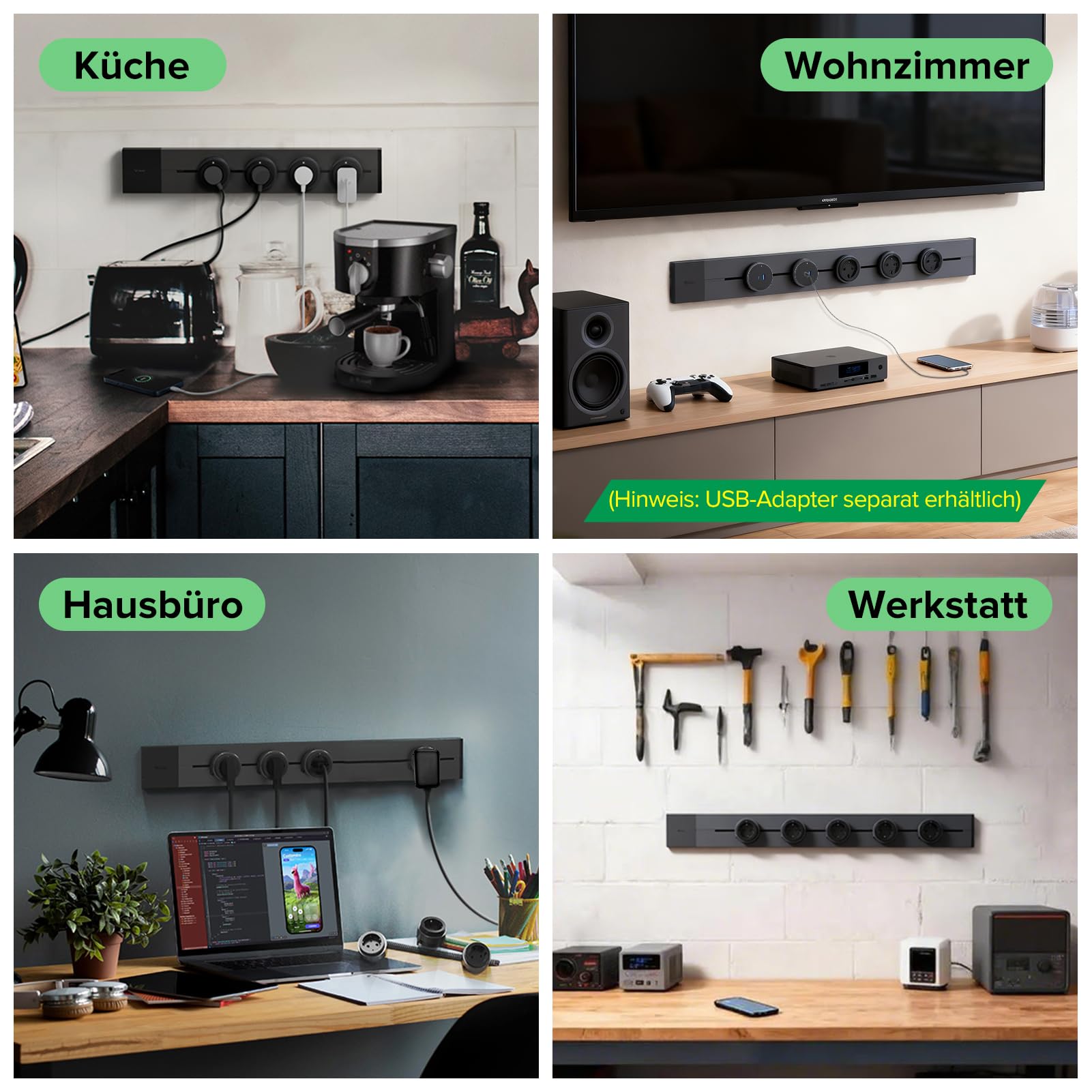 GONEO Aufputz-Stromschiene Steckdosenleiste, 75 cm Schiene mit 5 Modulare Steckdosen einzeln Schaltbar und Kinderschutz, Schienensteckdose Alu-Design, VDE geprüft, Für Küche Wohnzimmer Werkstatt