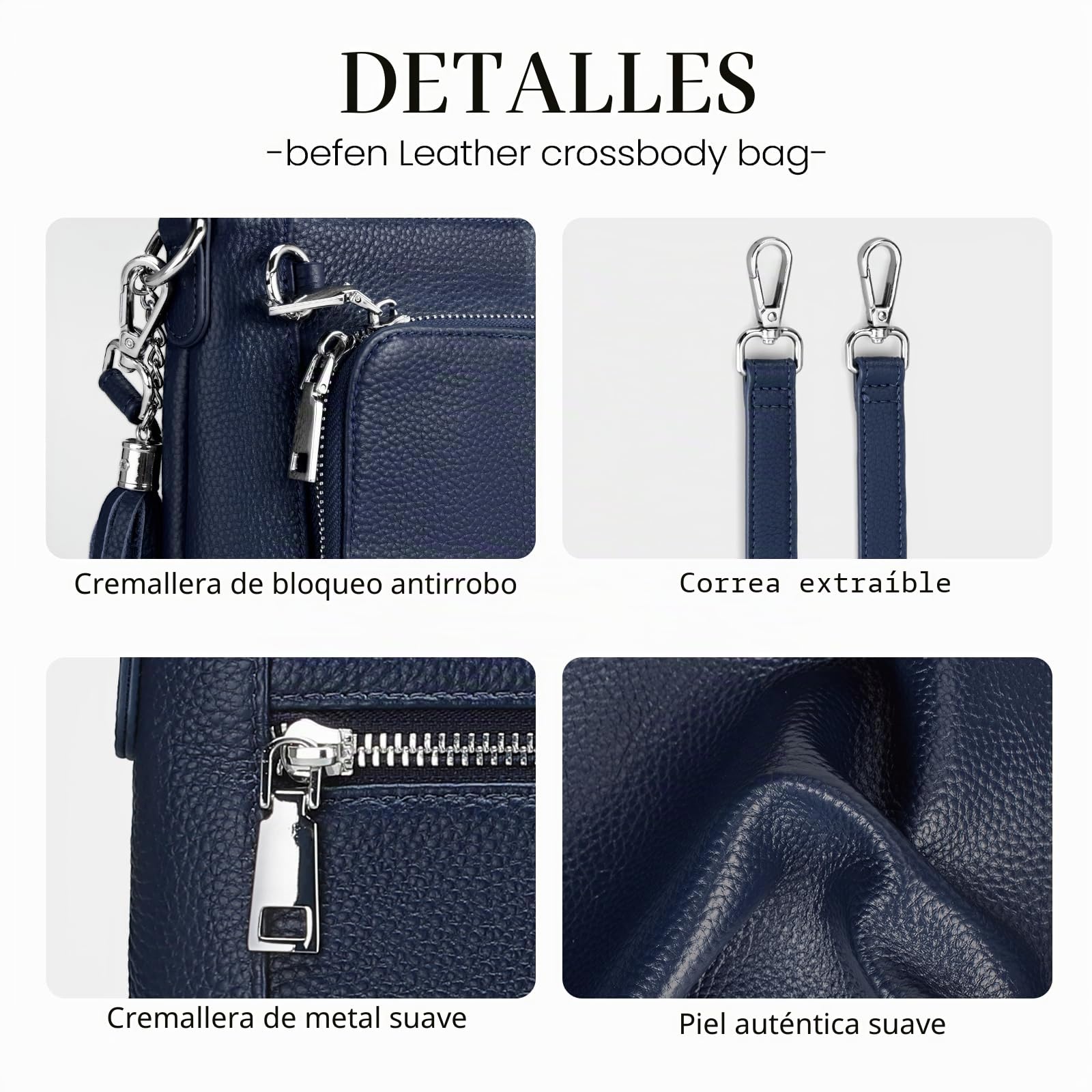 befen Bolsos cruzados de piel auténtica para mujer, pequeños bolsos de hombro antirrobo para mujer con bloqueo RFID, cartera integrada