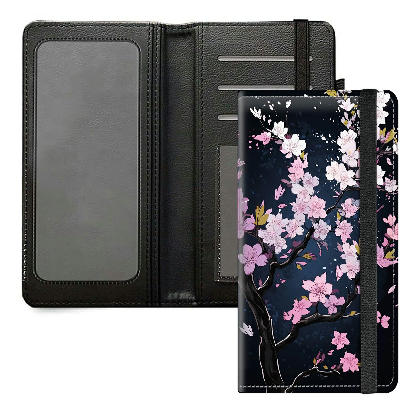 DIGTIALL Checkbook Cover for Men & Women,PU Leather Check Book Holder Wallet with RFID Blocking Function & Elastic Strap,Pink Cherry Blossom