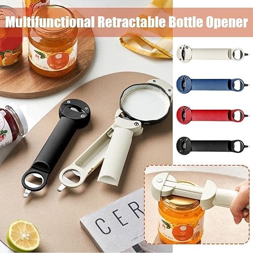 Miniatura 2 de Seinohome 2024 - Abrebotellas retráctil multifuncional, abridor de botellas ajustable de acero inoxidable, agarrador de tapa de tarros, abridor de