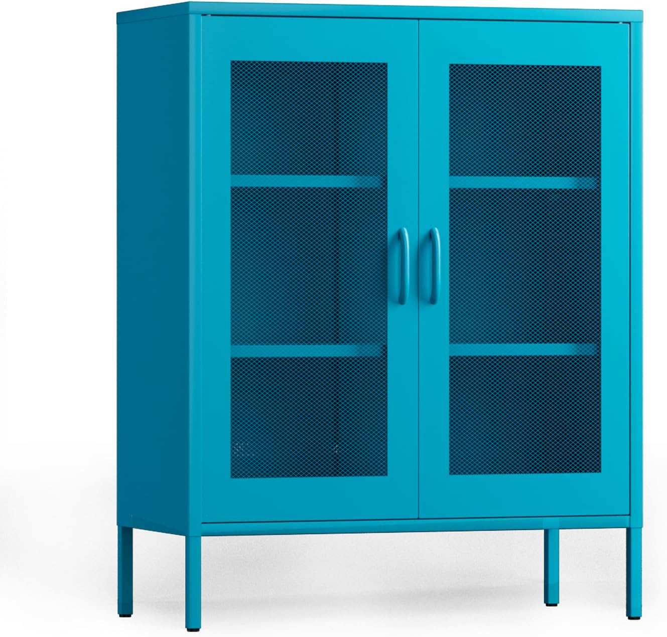 COFaR Metal Cabinet, Metal Storage Cabinets with 2 Mesh Doors and Adjustable Shelves, Locker Cabinet Storage for Coffee Bar TV Stand Bedroom Office Kitchen Buffet Sideboard Bookcase, Yellow 40''H