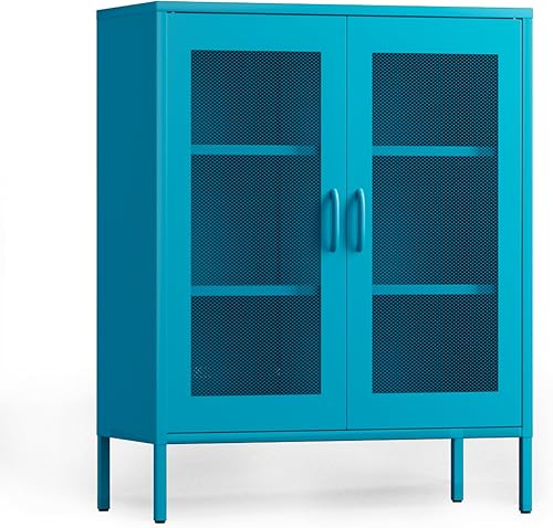 COFaR Gabinete de metal azul, armario de almacenamiento de armario de metal con puertas y estantes de malla, gabinete de oficina multiusos de 3 disponible en Yaxa Colombia
