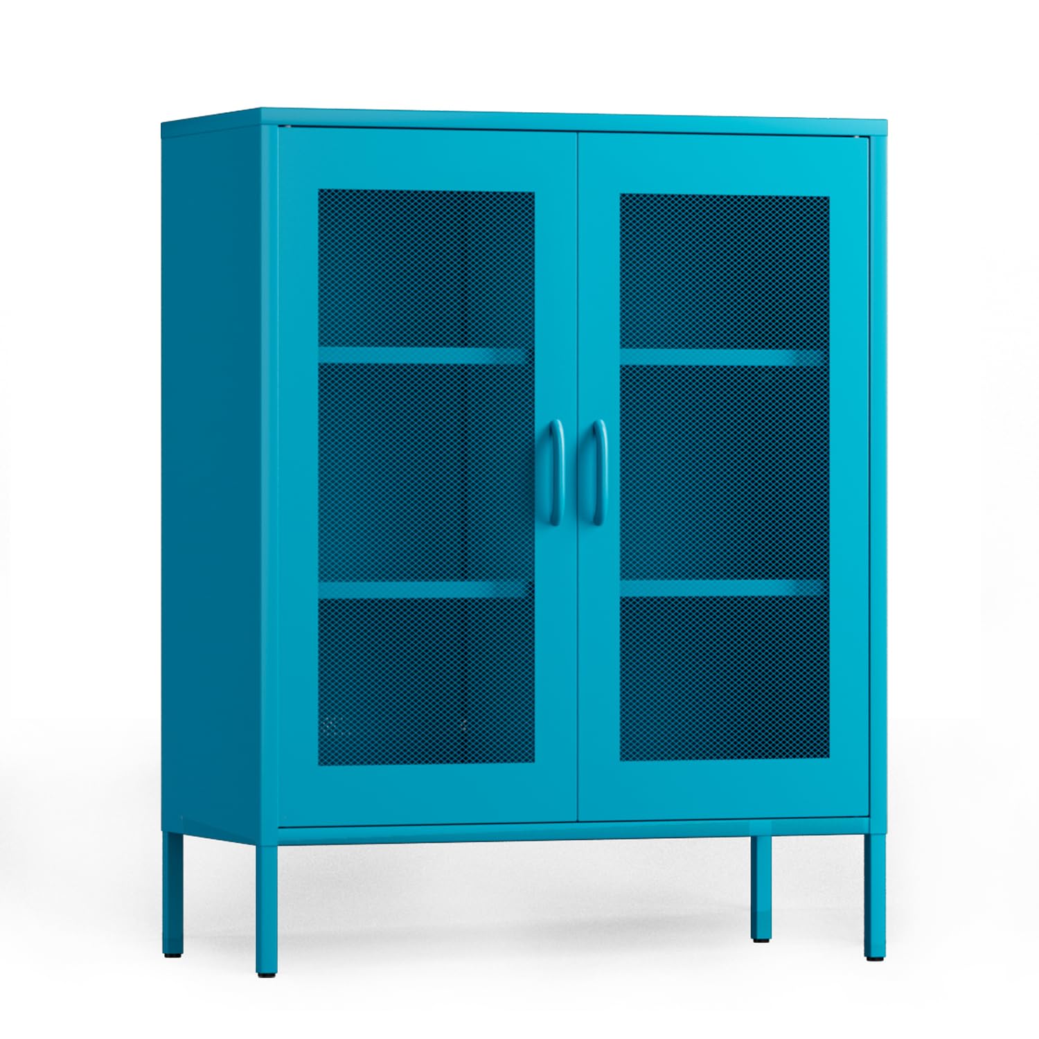 COFaR Metal Cabinet, Metal Storage Cabinets with 2 Mesh Doors and Adjustable Shelves, Locker Cabinet Storage for Coffee Bar TV Stand Bedroom Kitchen