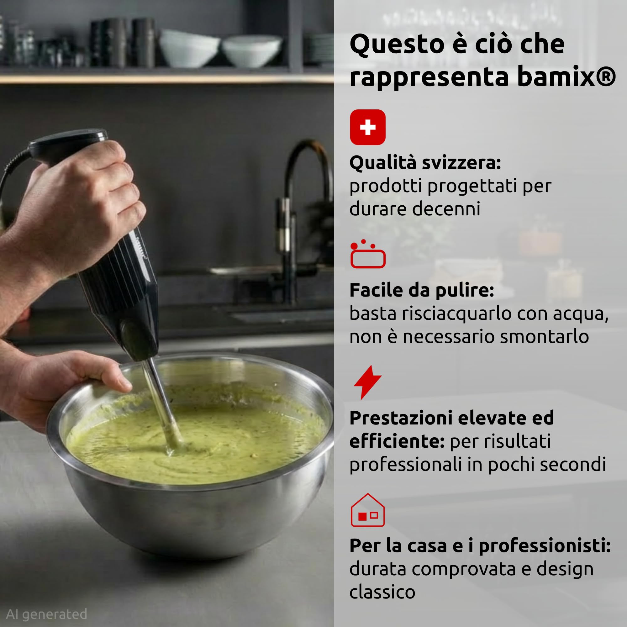 bamix Frullatore a immersione acciaio M160 ONE incl. lama multiuso in acciaio inox, 160 watt, 2 velocità, Made in Switzerland, Nero