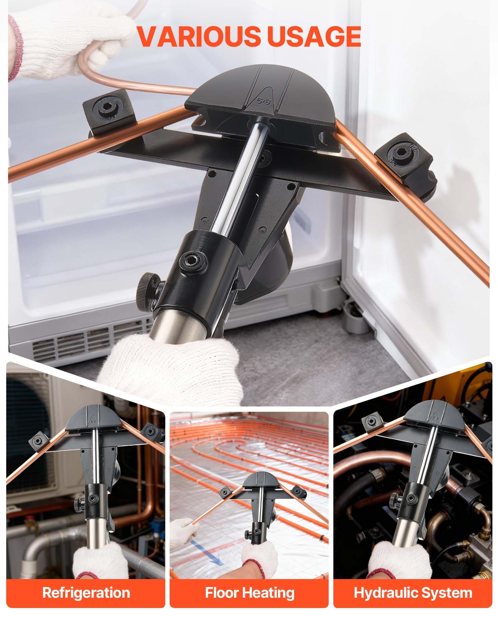 VEVOR Zestaw do gięcia rur hydraulicznych, 1/4" do 7/8", do rur miedzianych, zestaw narzędzi do gięcia HVAC do przodu/do tyłu, 7 matryc aluminiowych, do klimatyzacji HVAC, naprawy samochodów
