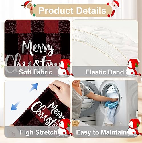 Miniatura 5 de Juego de 4 fundas para sillas de comedor de Navidad, fundas elásticas para sillas de comedor con diseño de muñeco de nieve y pino, protector de