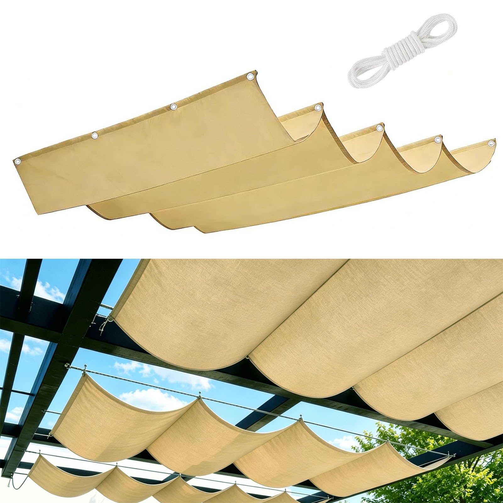Voile d'ombrage vague rétractable 90x275cm jaune sable en PES